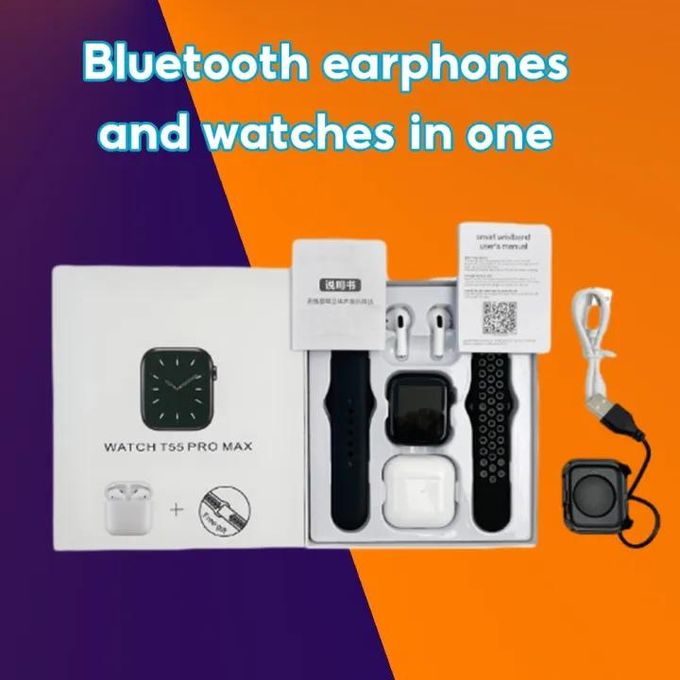 T55Promax Smart Watch with Pro 4 Earbuds + 2 Straps Set 2025 Hot-sale New Design