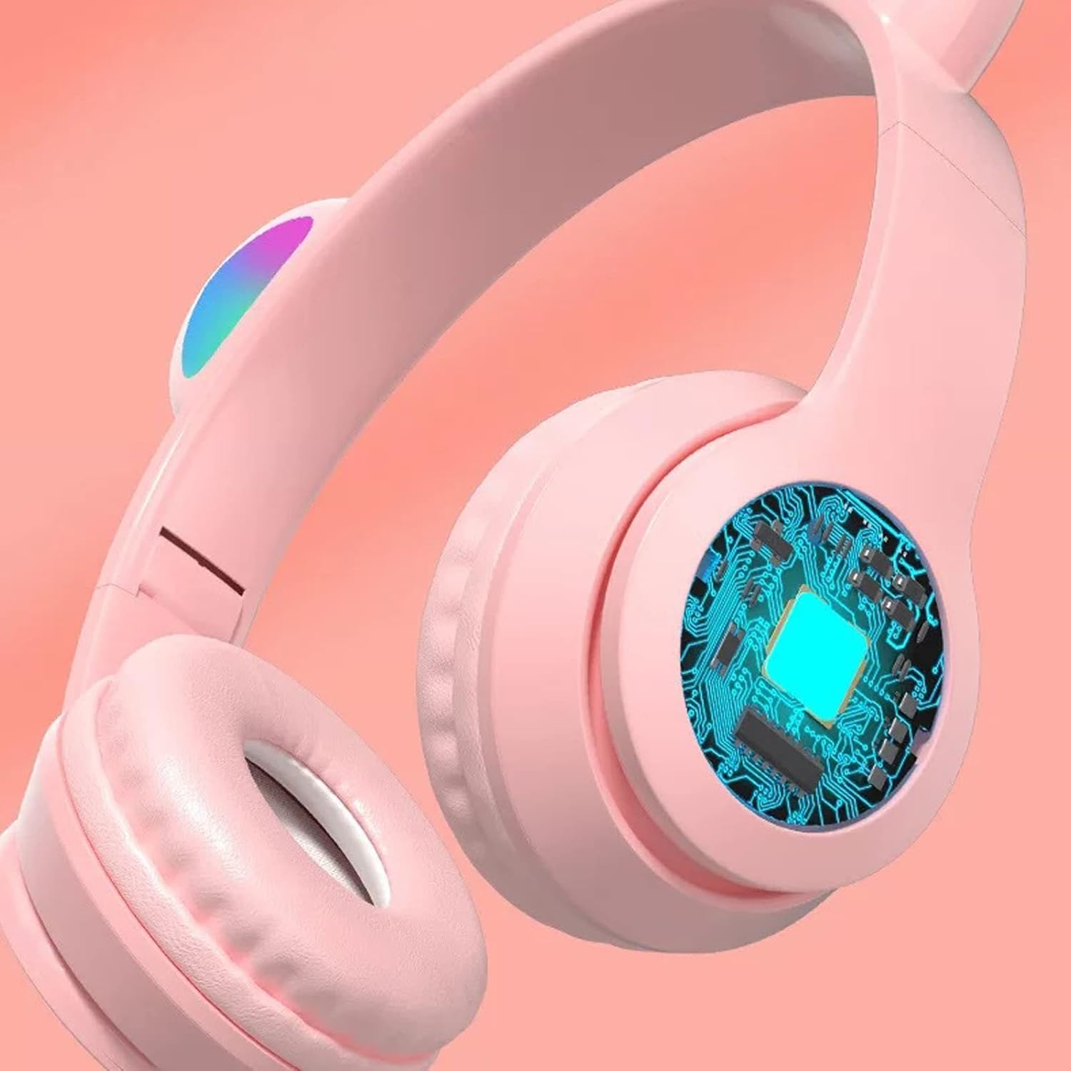 Cat Ear Bluetooth Headset, RGB USB Gaming Headset, Cute Retractable Active Noise Cancelling Headphones, Good Gifts for Girls and Kids