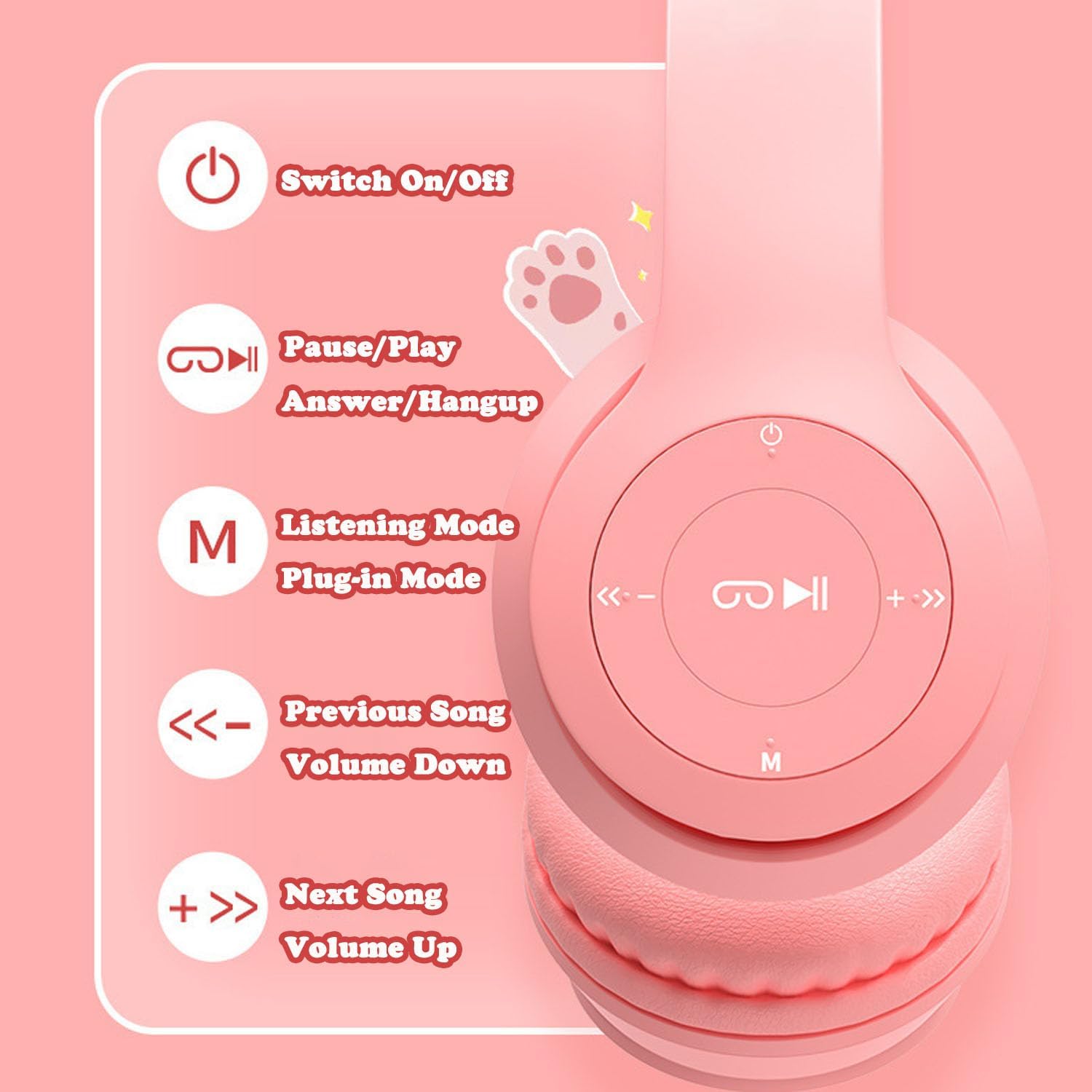 Cat Ear Bluetooth Headset, RGB USB Gaming Headset, Cute Retractable Active Noise Cancelling Headphones, Good Gifts for Girls and Kids