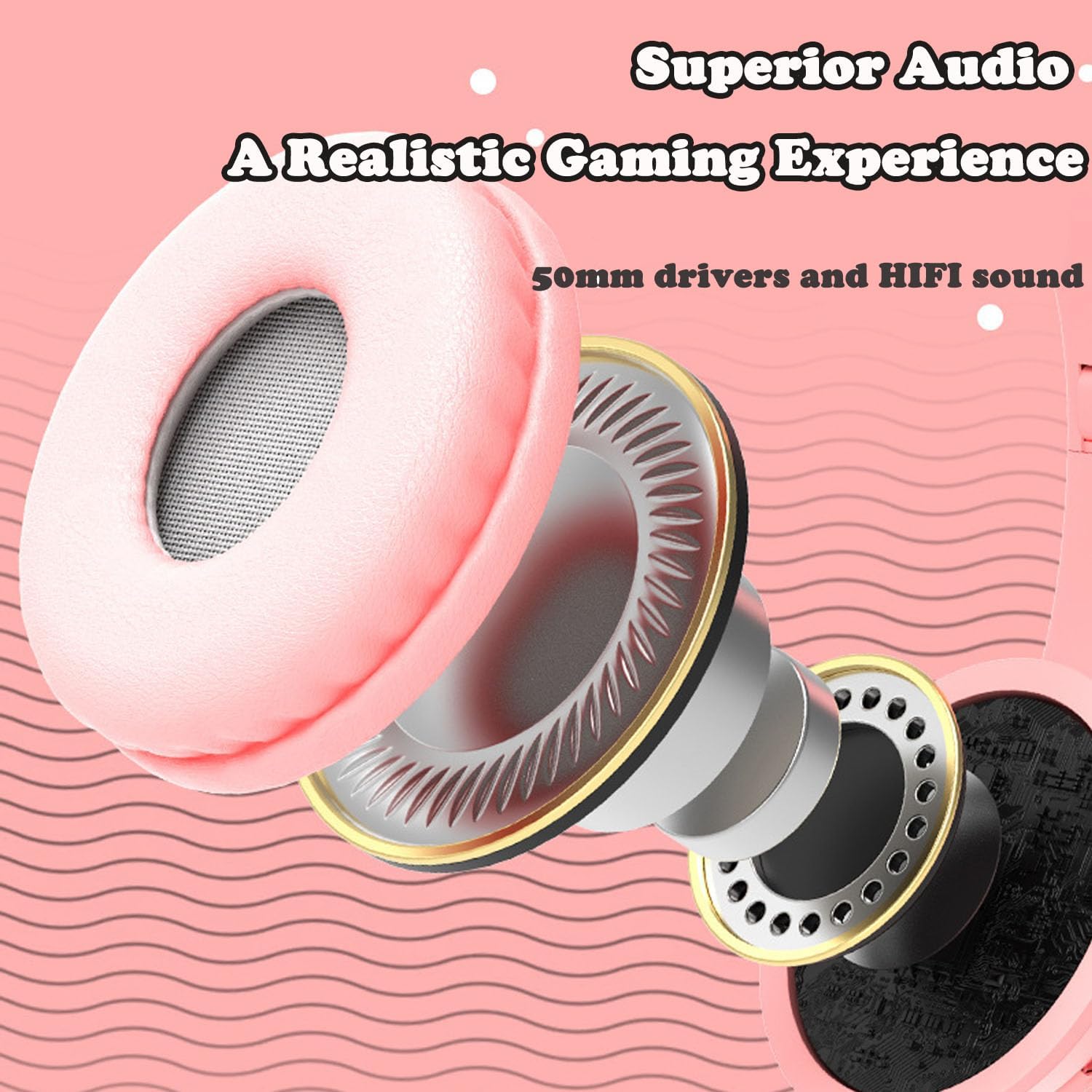 Cat Ear Bluetooth Headset, RGB USB Gaming Headset, Cute Retractable Active Noise Cancelling Headphones, Good Gifts for Girls and Kids