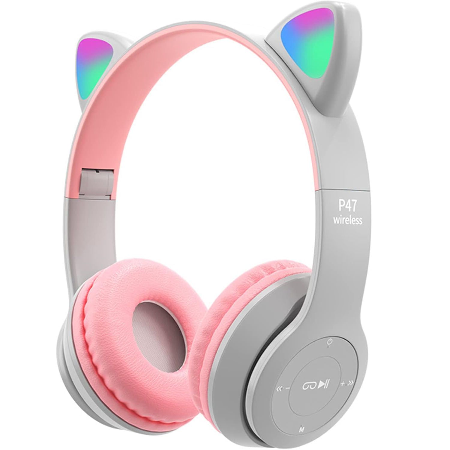 Cat Ear Bluetooth Headset, RGB USB Gaming Headset, Cute Retractable Active Noise Cancelling Headphones, Good Gifts for Girls and Kids