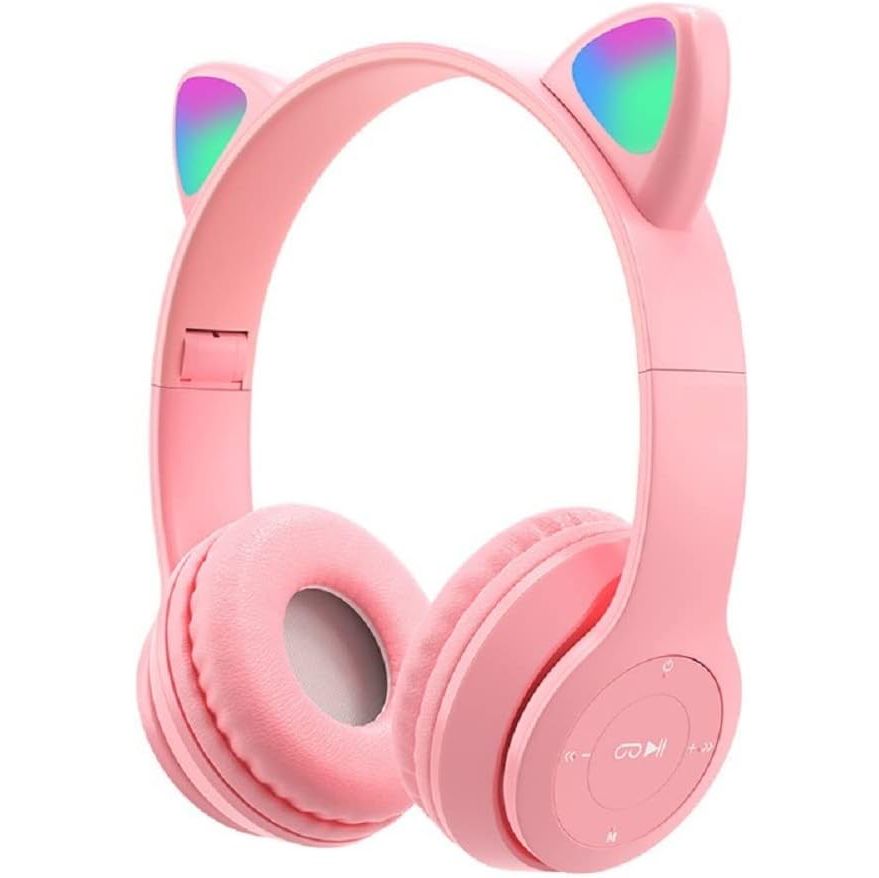 Cat Ear Bluetooth Headset, RGB USB Gaming Headset, Cute Retractable Active Noise Cancelling Headphones, Good Gifts for Girls and Kids