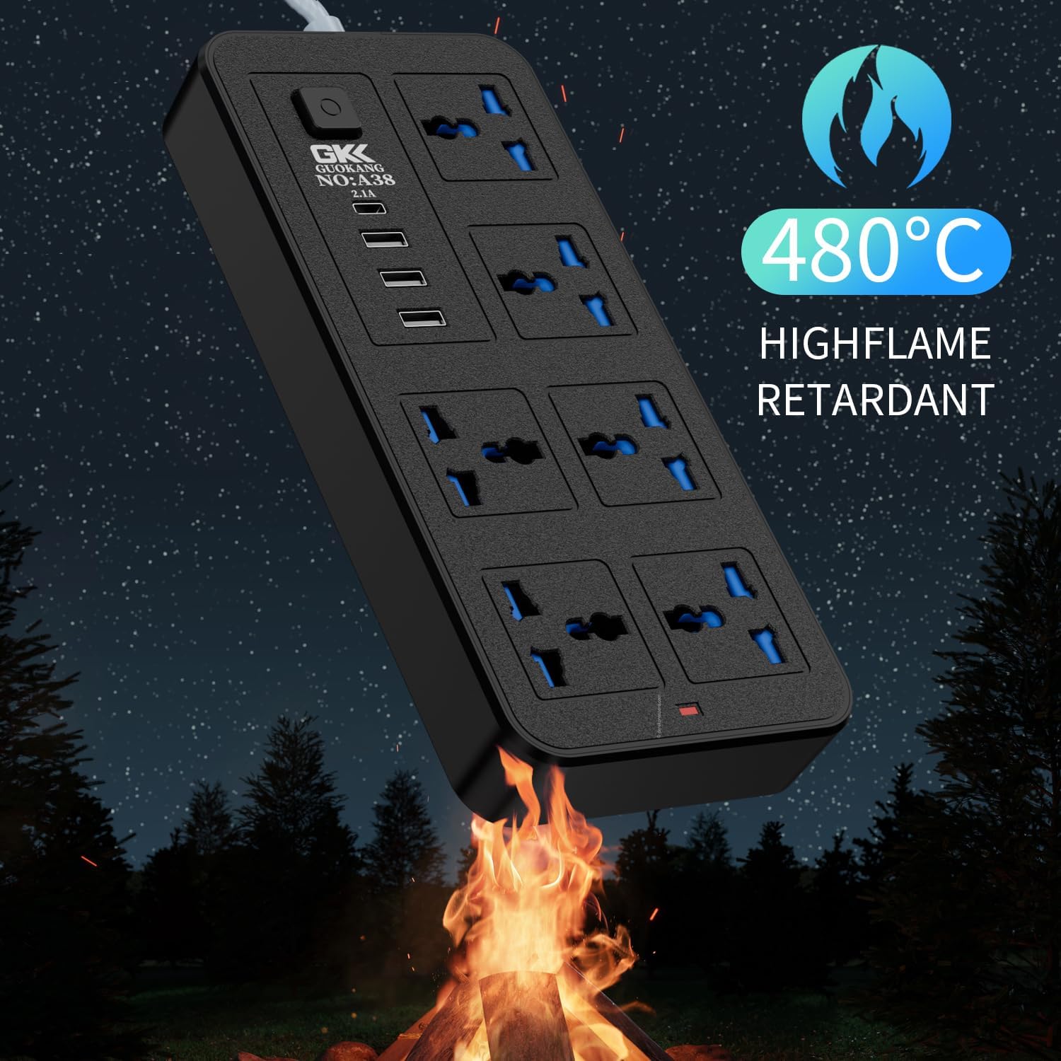 UK Power Strip outlets socket 6 AC Plug Outlets Extender switch and 3 USB & 1 type-c Charging Ports, 2500W/10A,2M Plug Heavy Duty Extension Cord for Home, Office