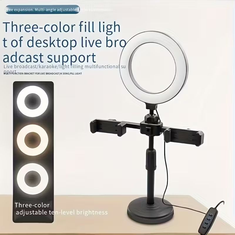 16CM Selfie Ring Light with Stand Phone Holder for Live Streaming, YouTube Video/Photography,Multifunction LED Ring Light with 3 Light Modes