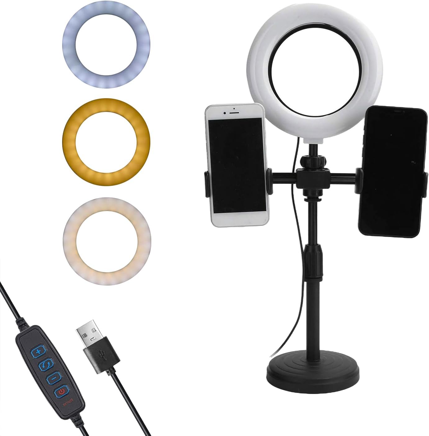 16CM Selfie Ring Light with Stand Phone Holder for Live Streaming, YouTube Video/Photography,Multifunction LED Ring Light with 3 Light Modes