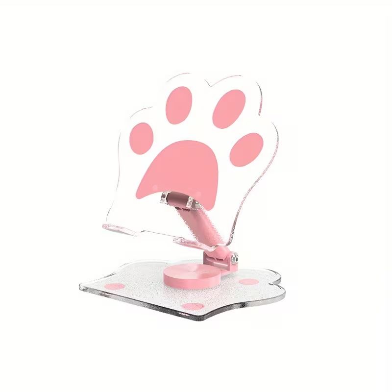 【Final Clearance】Adjustable Cat Claw Acrylic Phone Holder Stand - Foldable Retractable Multi-Functional Tablet & Phone Stand with Paw Print Design, Portable for Live Streaming, Video Calls