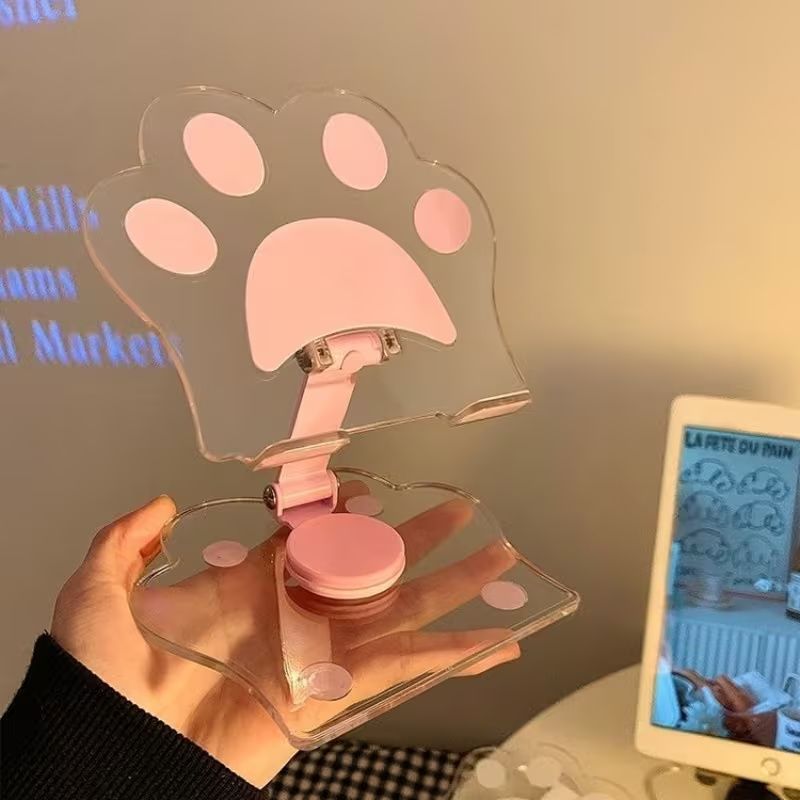 【Final Clearance】Adjustable Cat Claw Acrylic Phone Holder Stand - Foldable Retractable Multi-Functional Tablet & Phone Stand with Paw Print Design, Portable for Live Streaming, Video Calls