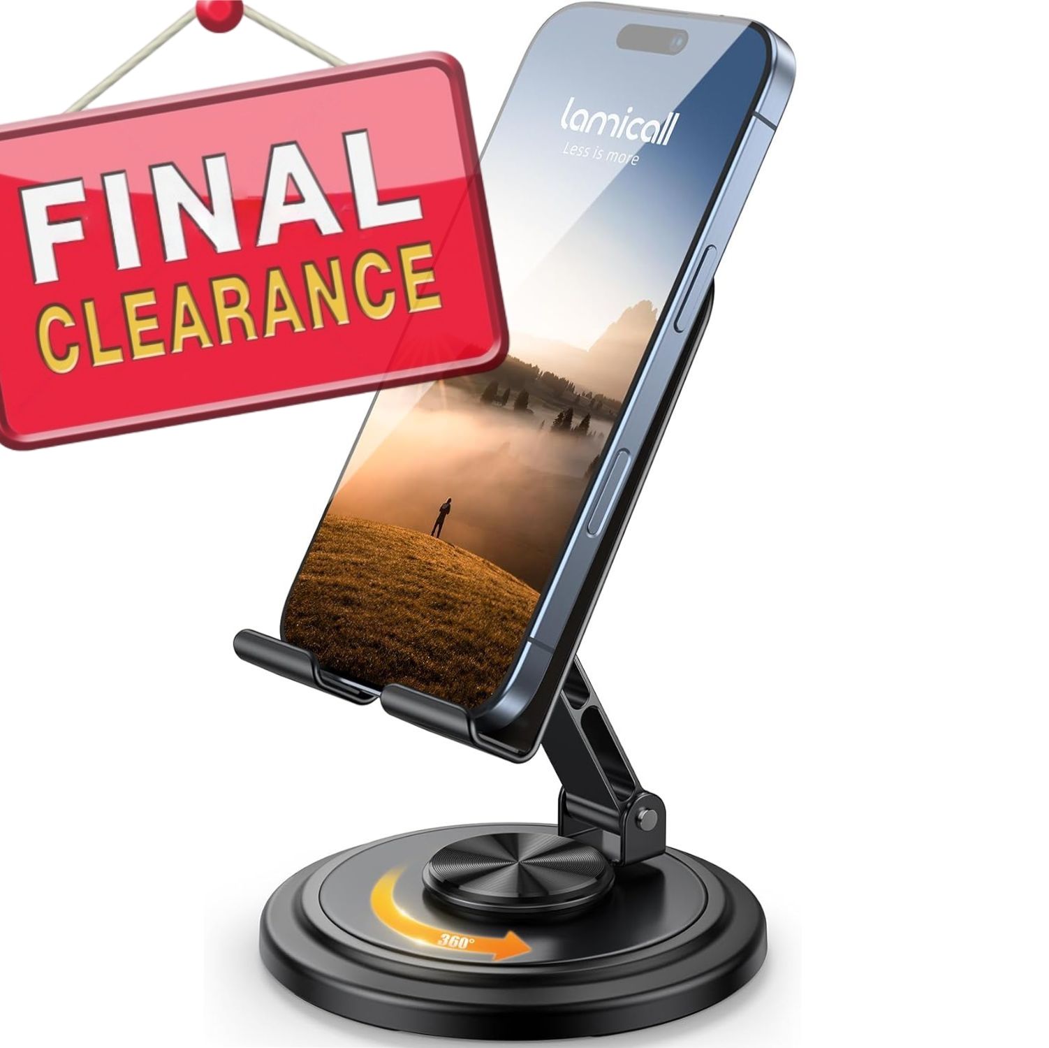 【Final Clearance】Adjustable Cell Phone Stand,360 Rotating Foldable Desktop Cellphone Stand with Anti-Slip Base Portable Phone Holder for iPhone 16 15 14 13 Pro Max, All Smart Phones, iPad