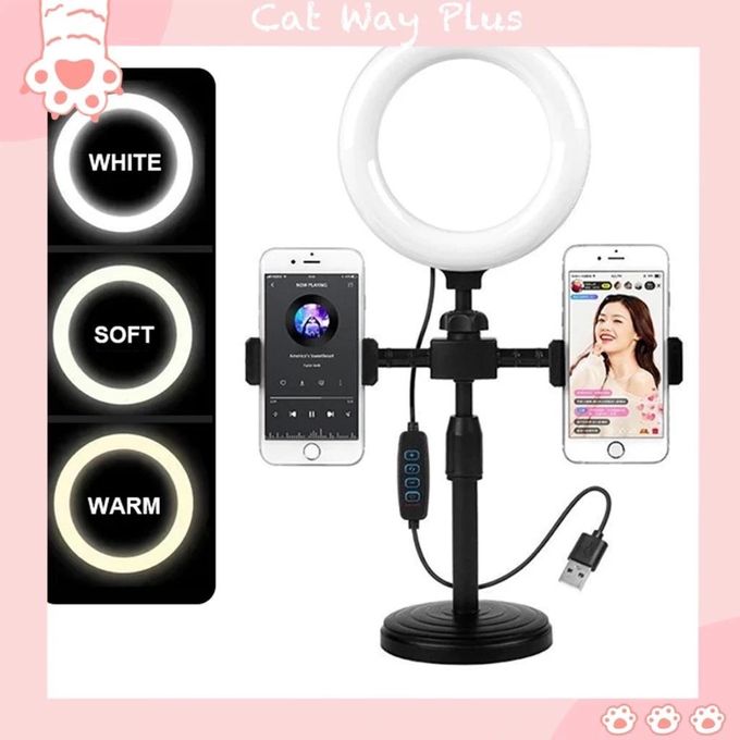 16CM Selfie Ring Light with Stand Phone Holder for Live Streaming, YouTube Video/Photography,Multifunction LED Ring Light with 3 Light Modes