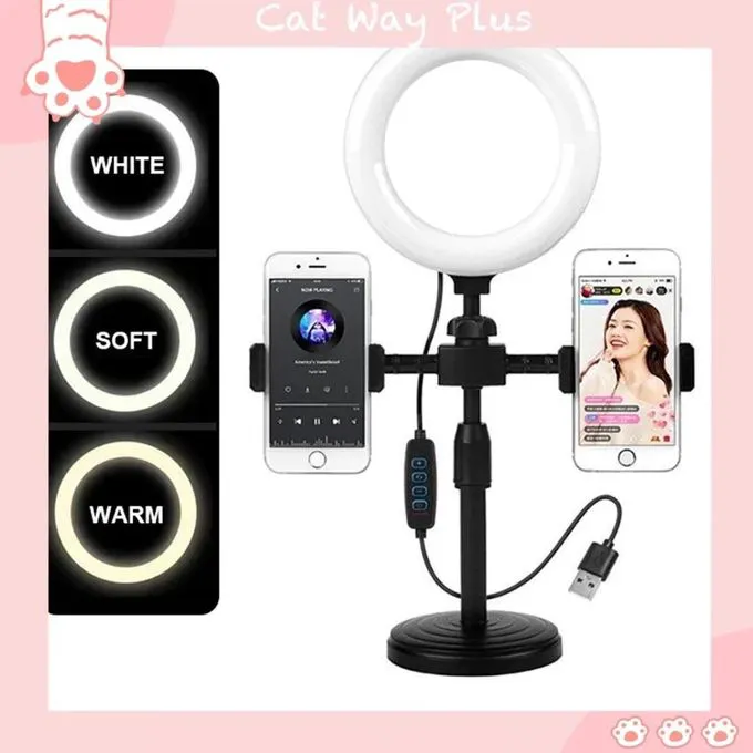 16CM Selfie Ring Light with Stand Phone Holder for Live Streaming, YouTube Video/Photography,Multifunction LED Ring Light with 3 Light Modes