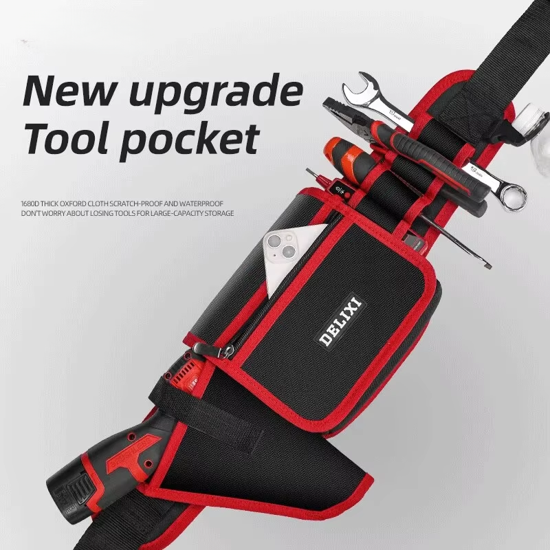 Electrician Waist Pocket Tool Pouch Storage Bag Car Hardware Tool Bag Durable Multi-Pocket Tool Belt Bag Premium Quality Heavy Duty Portable Utility Pouch for Electrical Repair and Mai