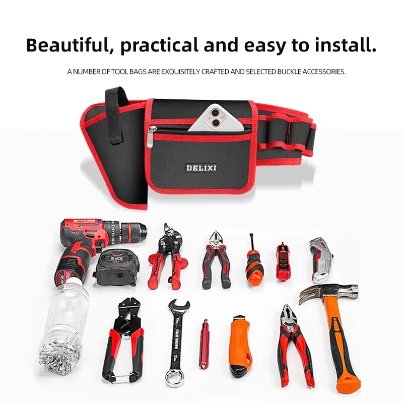 Electrician Waist Pocket Tool Pouch Storage Bag Car Hardware Tool Bag Durable Multi-Pocket Tool Belt Bag Premium Quality Heavy Duty Portable Utility Pouch for Electrical Repair and Mai