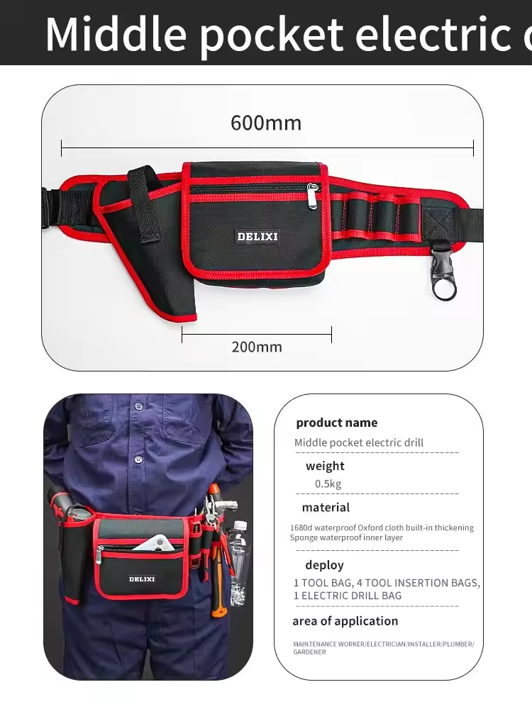 Electrician Waist Pocket Tool Pouch Storage Bag Car Hardware Tool Bag Durable Multi-Pocket Tool Belt Bag Premium Quality Heavy Duty Portable Utility Pouch for Electrical Repair and Mai