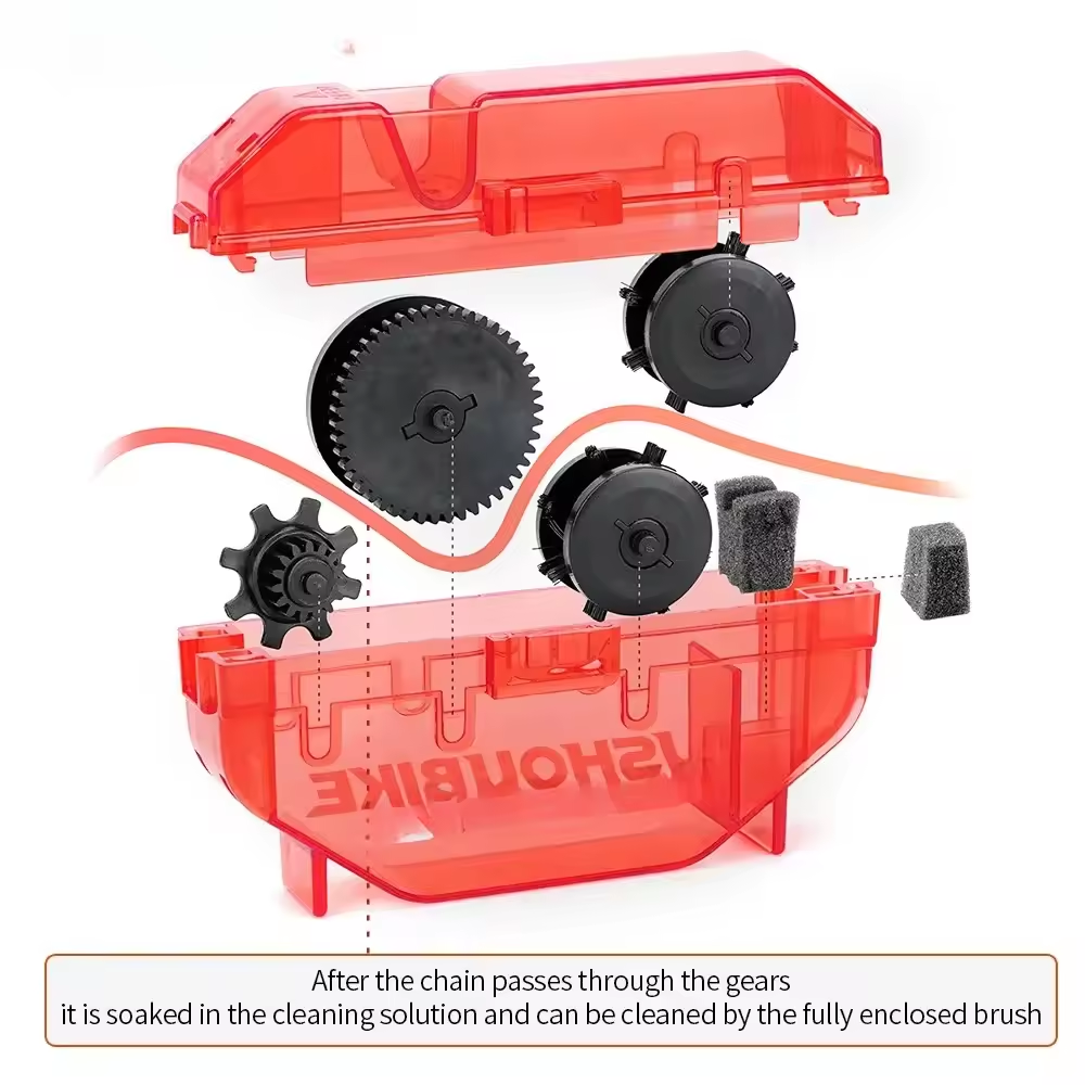 Bicycle Red Chain Cleaner Bike Chain Cleaning Toolhigh-capacity Cycling Scrubber Washer Tool  Bicycle Repair Tool  Mountain Bike Washing  Bicycle Accessories