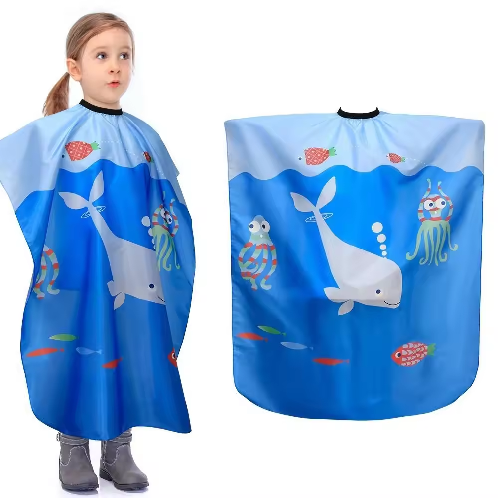 Marine Animal Kids Cartoon Hairdressing Apron  Hair Cutting Cloth Haircut Cape Cute Professional Children Hairdresser Cape Dyeing Haircutting Waterproof Cutting Gown
