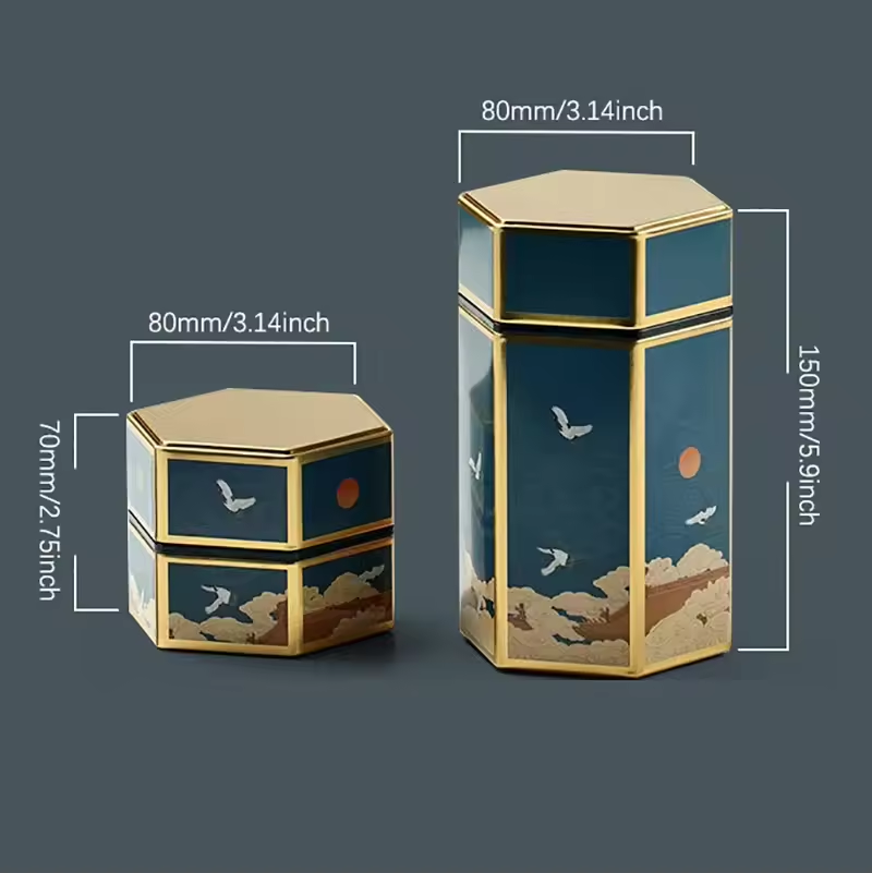 Mini Tin Box Gift  Tin Box Cookie Candy  Creative Hexagonal Tea Pot Tin Can Chinese Tinplate Tea Storage Tank Small Sealed Portable Tea Box Empty Can Tea Set Accessories Drum Tinplate Box