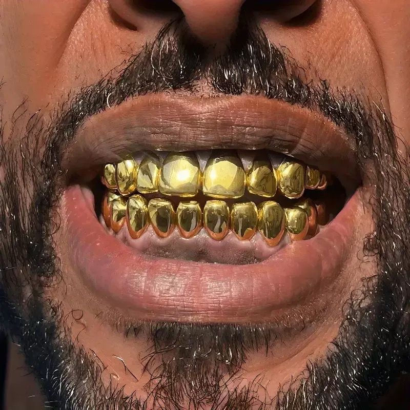 Men/Women Hip Hop Rapper Grill Mouth Hip Hop Classic Glossy Teeth Grillz Caps 8/8 Gold Silver Color Tooth Grills For Women Men Jewelry Halloween Gift