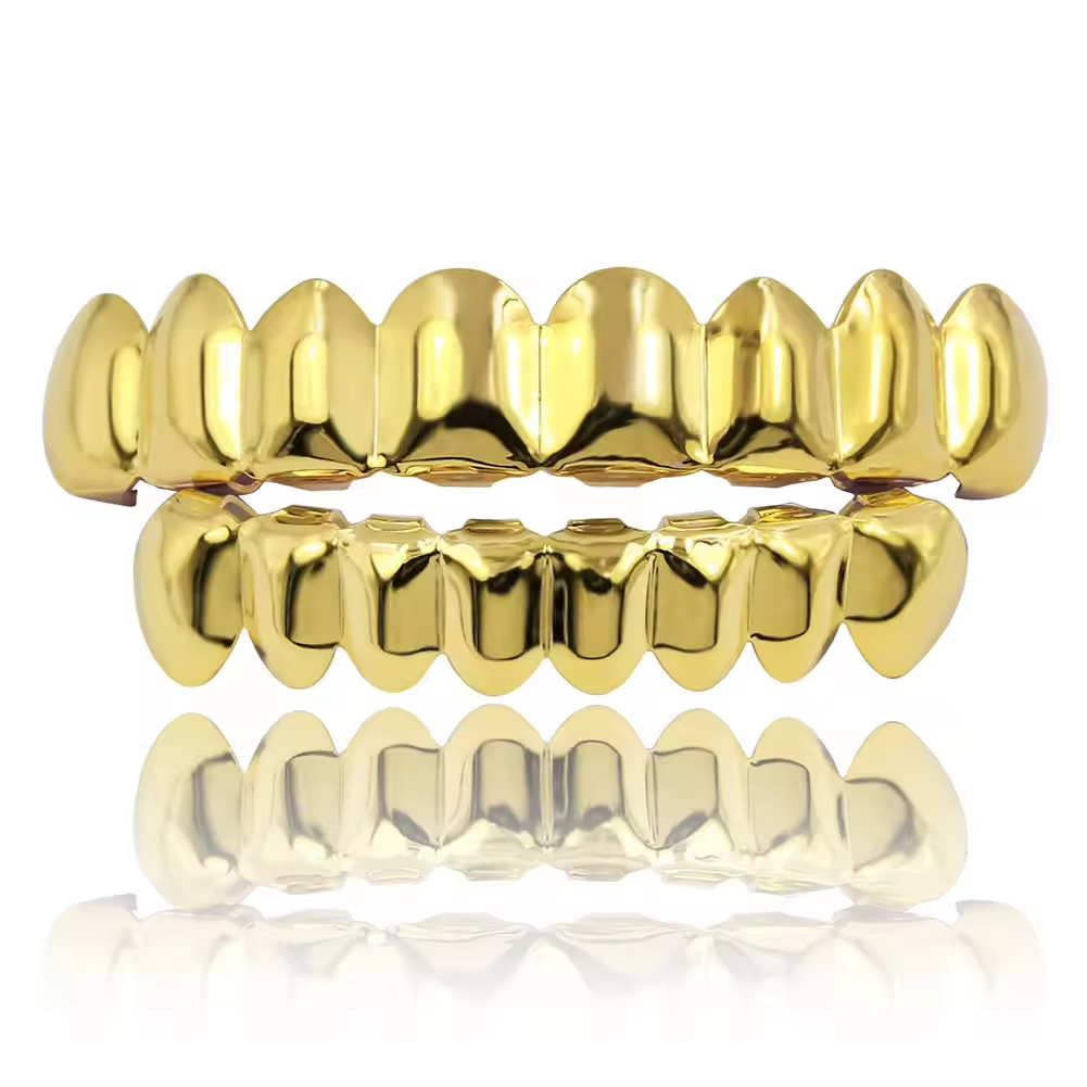 Men/Women Hip Hop Rapper Grill Mouth Hip Hop Classic Glossy Teeth Grillz Caps 8/8 Gold Silver Color Tooth Grills For Women Men Jewelry Halloween Gift