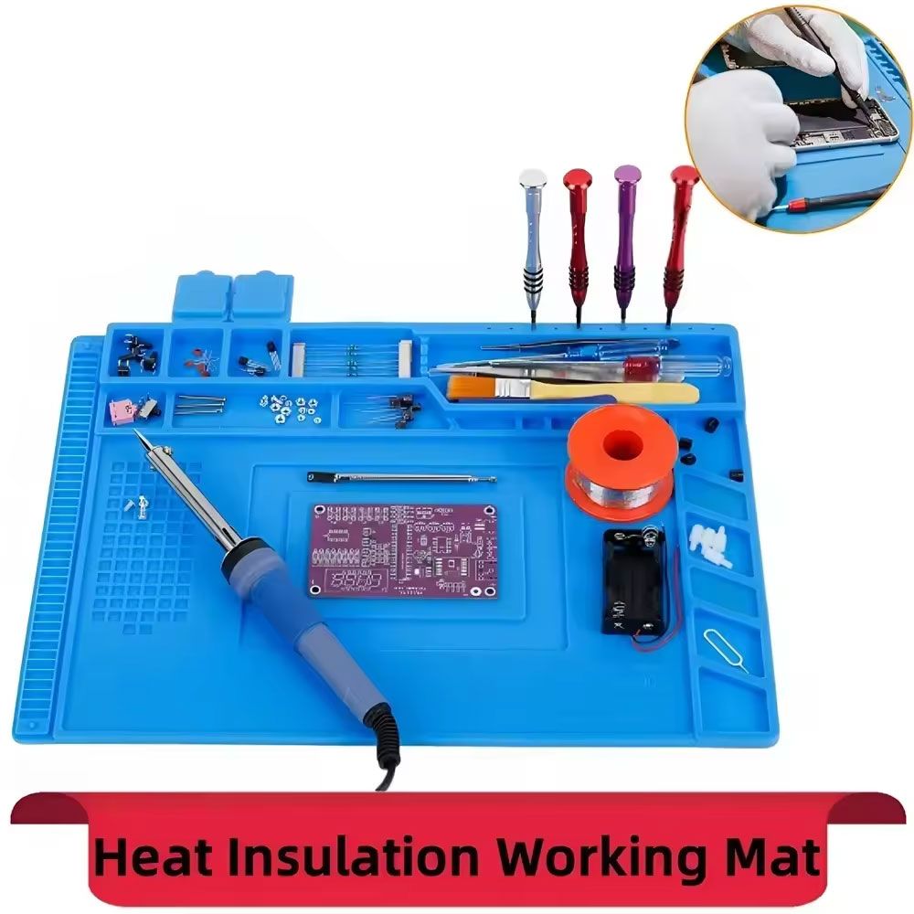 Repair Pad Insulation Heat-Resistant Soldering Station Silicon Soldering Mat Work Pad Desk Platform for BGA Soldering Station Hot Air Gun Welding Work Pad