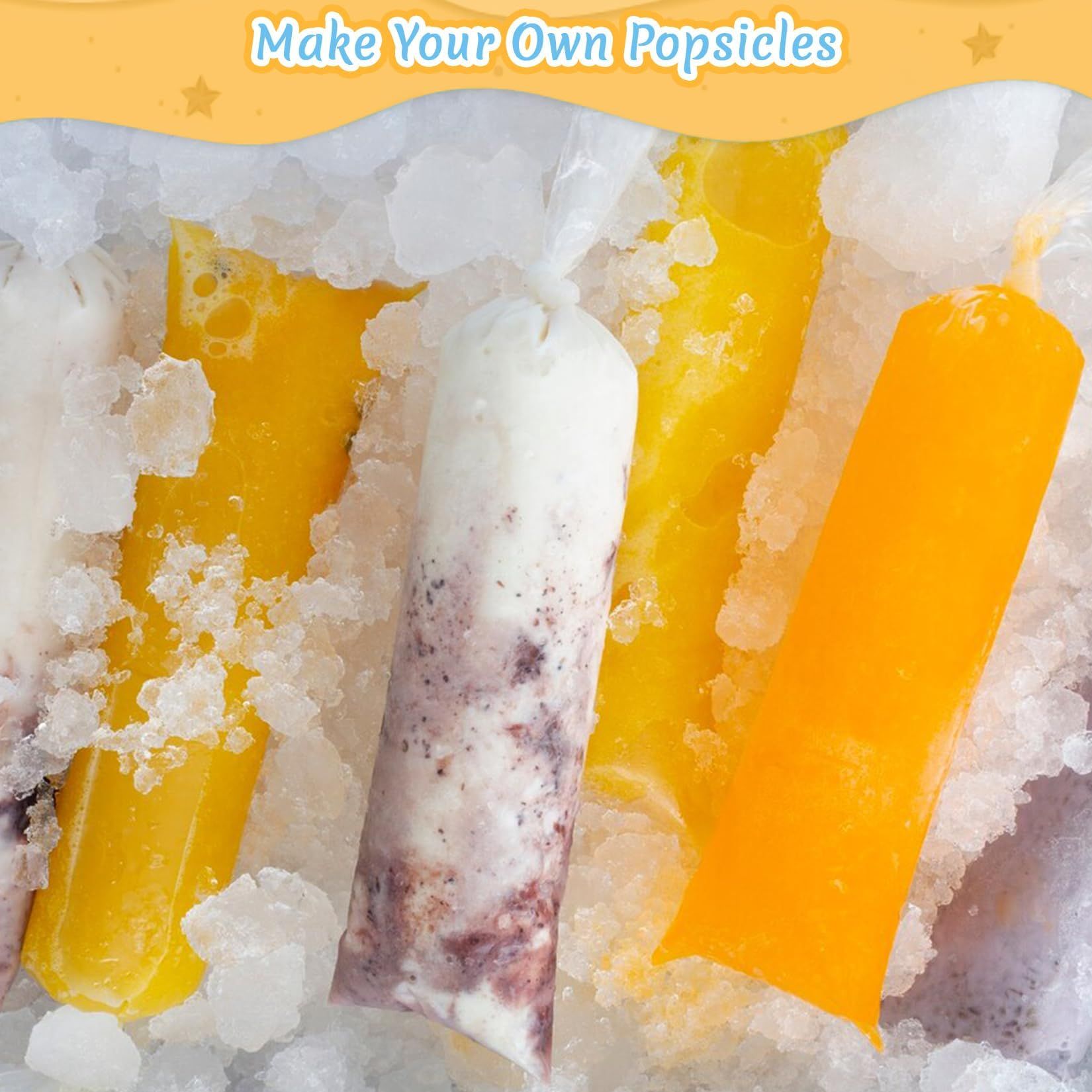 100pcs Candy Plastic Bags -  Bolsas para bolis de hielo mexicanos Freeze Ice pop Mold Bags bolis bolsas para helados caseros Wrappers Yogurt Ice Cream Mold Kitchen DIY Mold Self Sealing
