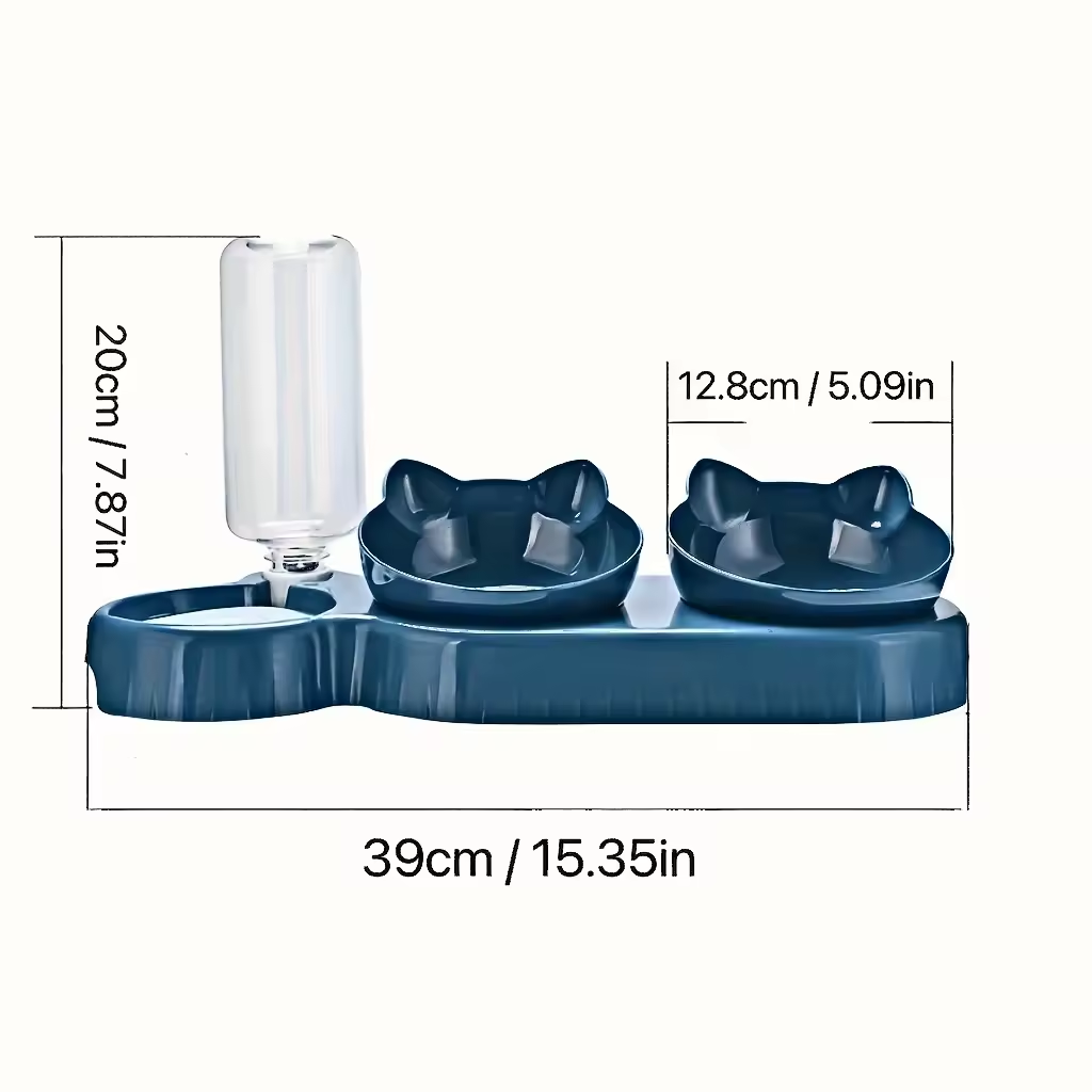 Pet Bowls With Water Feeder, Dog Bowl Cat Food Bowl ,3 In 1 Ear Design Tilted Cat Water And Food Bowl Set With Gravity Water Bottle For Neck Protection