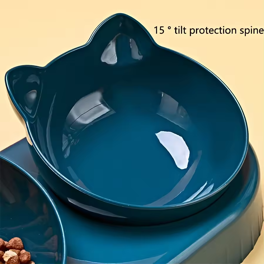 Pet Bowls With Water Feeder, Dog Bowl Cat Food Bowl ,3 In 1 Ear Design Tilted Cat Water And Food Bowl Set With Gravity Water Bottle For Neck Protection
