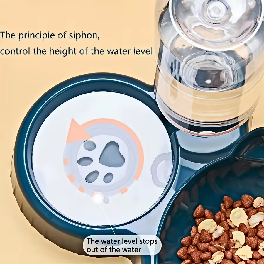 Pet Bowls With Water Feeder, Dog Bowl Cat Food Bowl ,3 In 1 Ear Design Tilted Cat Water And Food Bowl Set With Gravity Water Bottle For Neck Protection