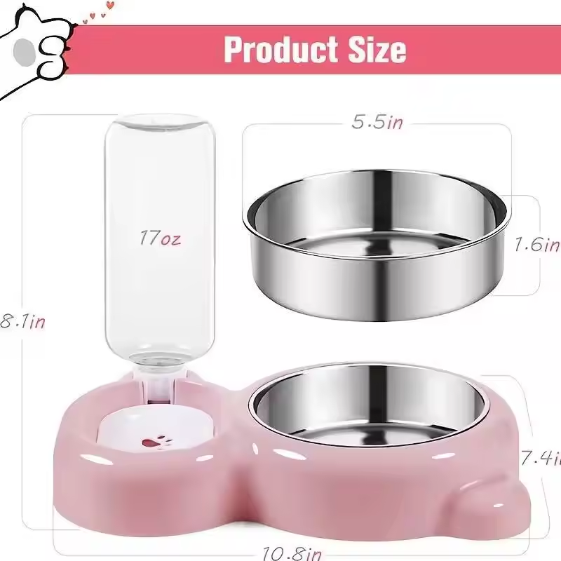 Double Set Cat Bowl Pet Bowl , Cat Bowl Pet Bowl Cat Bowl Water Food Integrated，Automatic Water Dispenser Bottle To Keep Your Pet Hydrated And Fed