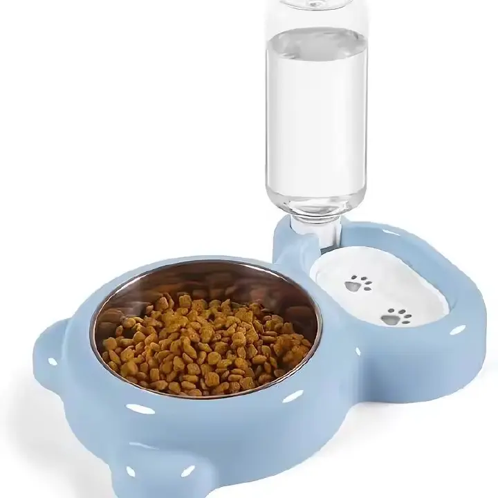 Double Set Cat Bowl Pet Bowl , Cat Bowl Pet Bowl Cat Bowl Water Food Integrated，Automatic Water Dispenser Bottle To Keep Your Pet Hydrated And Fed