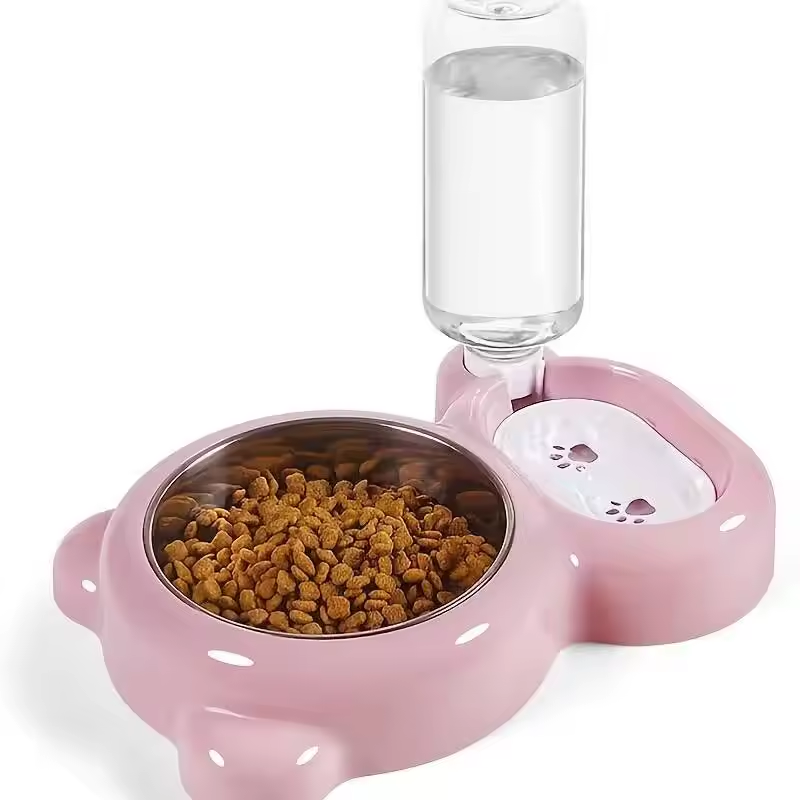 Double Set Cat Bowl Pet Bowl , Cat Bowl Pet Bowl Cat Bowl Water Food Integrated，Automatic Water Dispenser Bottle To Keep Your Pet Hydrated And Fed