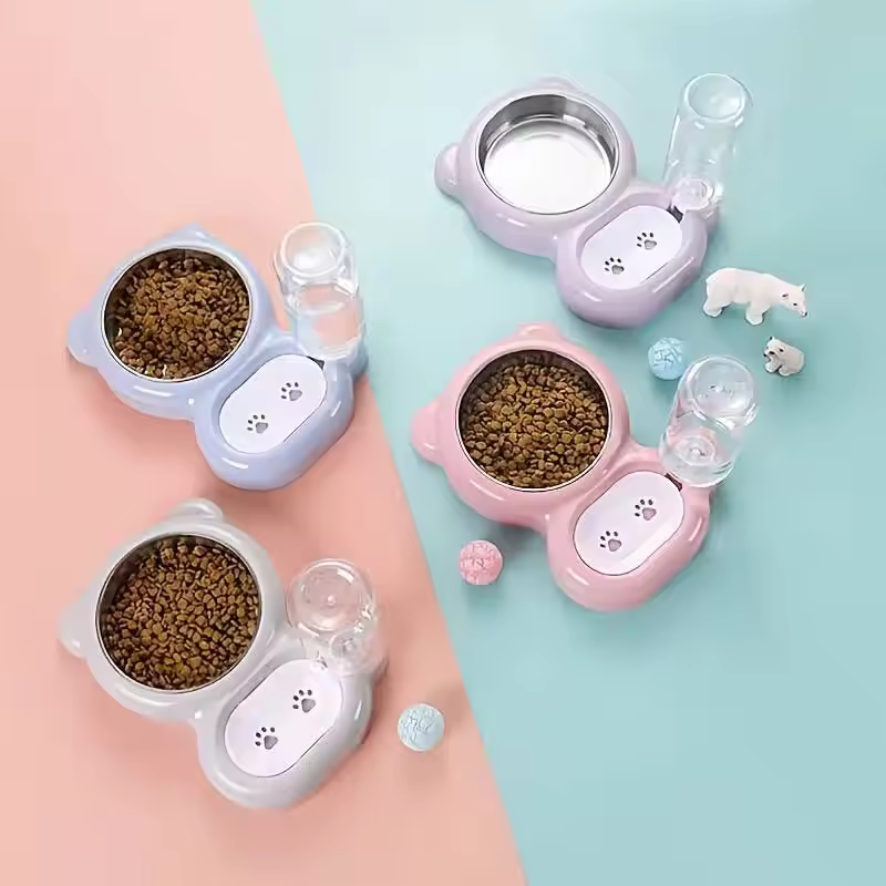 Double Set Cat Bowl Pet Bowl , Cat Bowl Pet Bowl Cat Bowl Water Food Integrated，Automatic Water Dispenser Bottle To Keep Your Pet Hydrated And Fed