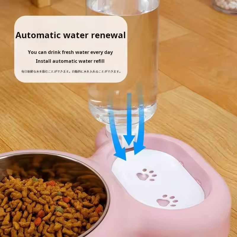 Double Set Cat Bowl Pet Bowl , Cat Bowl Pet Bowl Cat Bowl Water Food Integrated，Automatic Water Dispenser Bottle To Keep Your Pet Hydrated And Fed
