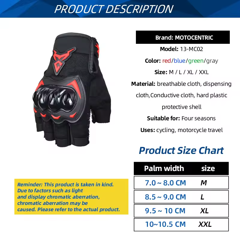 Motocross Riding Gloves Summer Motorcycle Gloves Half Finger Breathable Motorcyclist Gloves ATV MTB Cycling Gloves Anti-fall Palm Guard Moto Racing Half-Finger Glove