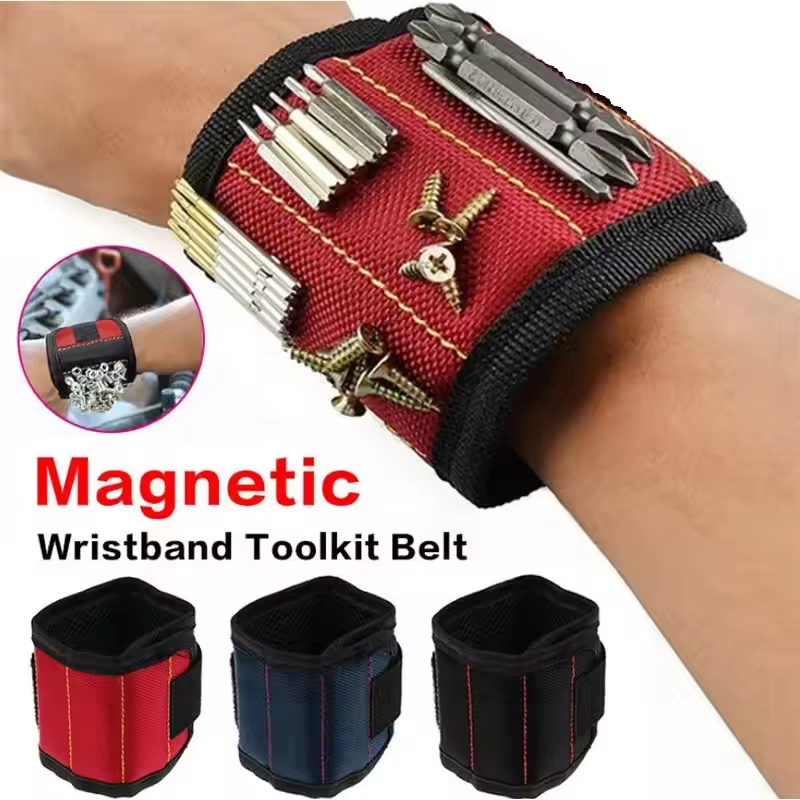 Strong Magnetic Wristband for Holding Screws,Nails,Drilling Bits,Wrist Tool Holder Belts with Strong Magnets,five Rows of Ten Magnets， Portable Tool Bag Electrician Adjustable Wrist Belt