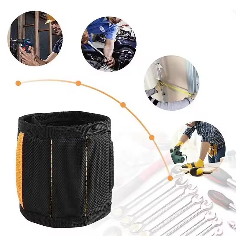 Strong Magnetic Wristband for Holding Screws,Nails,Drilling Bits,Wrist Tool Holder Belts with Strong Magnets,five Rows of Ten Magnets， Portable Tool Bag Electrician Adjustable Wrist Belt