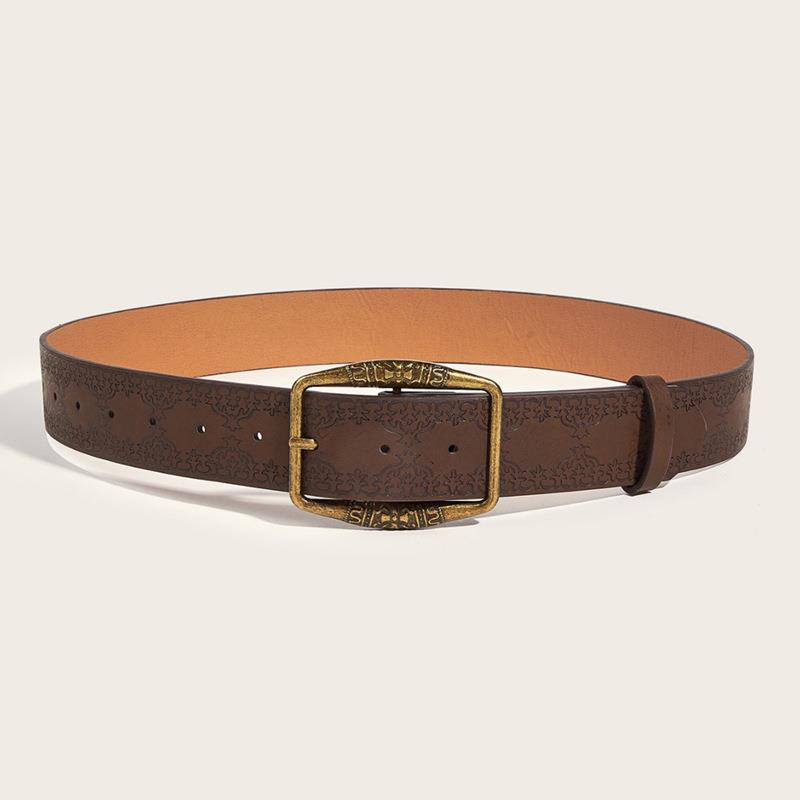 Brown Floral Embossed Belt, Vintage American Y2K Style, DistressedDenim Accessory, Casual Ethnic Artisan Leather Belts