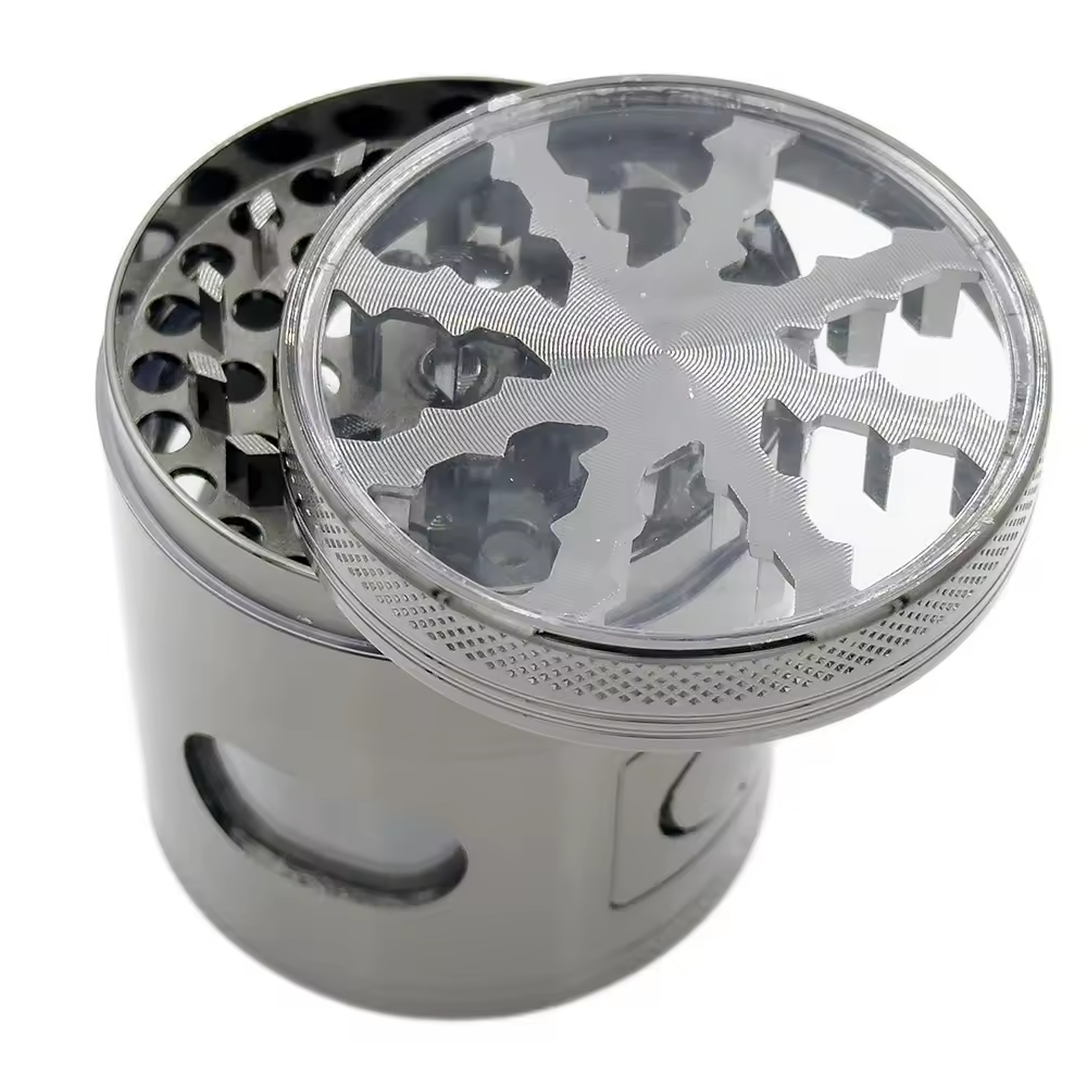 Herb Tobacco Spice Weeds Grass Grinder  Metal Grinder Zinc Alloy Machine 60mm 4 Parts Clear Glass Window Easy Dump Crushed Herb Grinder