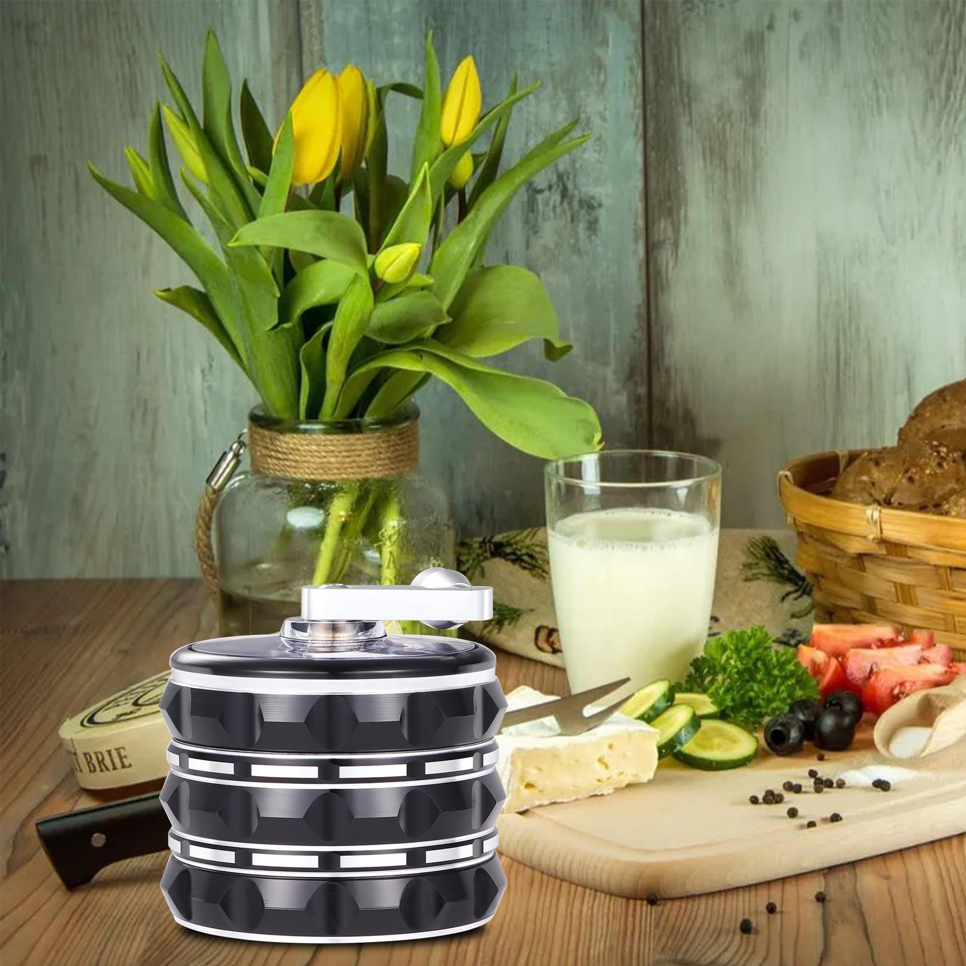 Hand Crank Tobacco Grinder Pollinator Manual Spice Mills 4 Layers Smoke Grass Crusher Muller Smoking Accessories，Hand Crank Muller Mill  Herb Tobacco Spice Weeds Grass Grinder