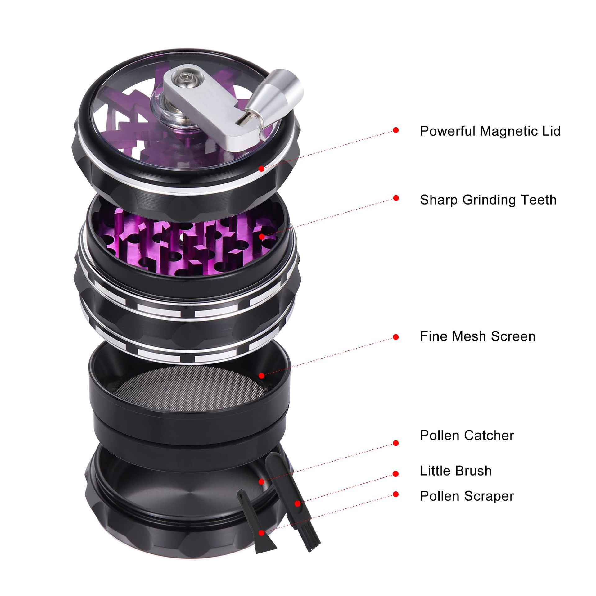 Hand Crank Tobacco Grinder Pollinator Manual Spice Mills 4 Layers Smoke Grass Crusher Muller Smoking Accessories，Hand Crank Muller Mill  Herb Tobacco Spice Weeds Grass Grinder