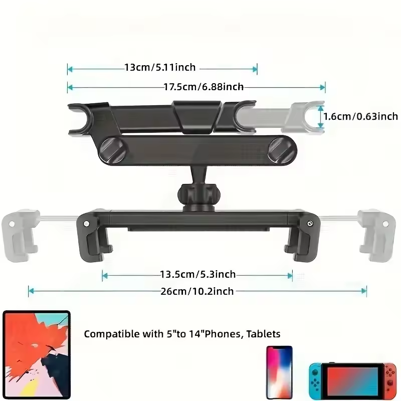 Car Seat Back Tablet Holder Car Tablet Holder Back Seat Headrest Mount For IPad Air Pro 4-13 Inch 360 Rotation Rear Pillow Phone Clamp Stand Universal