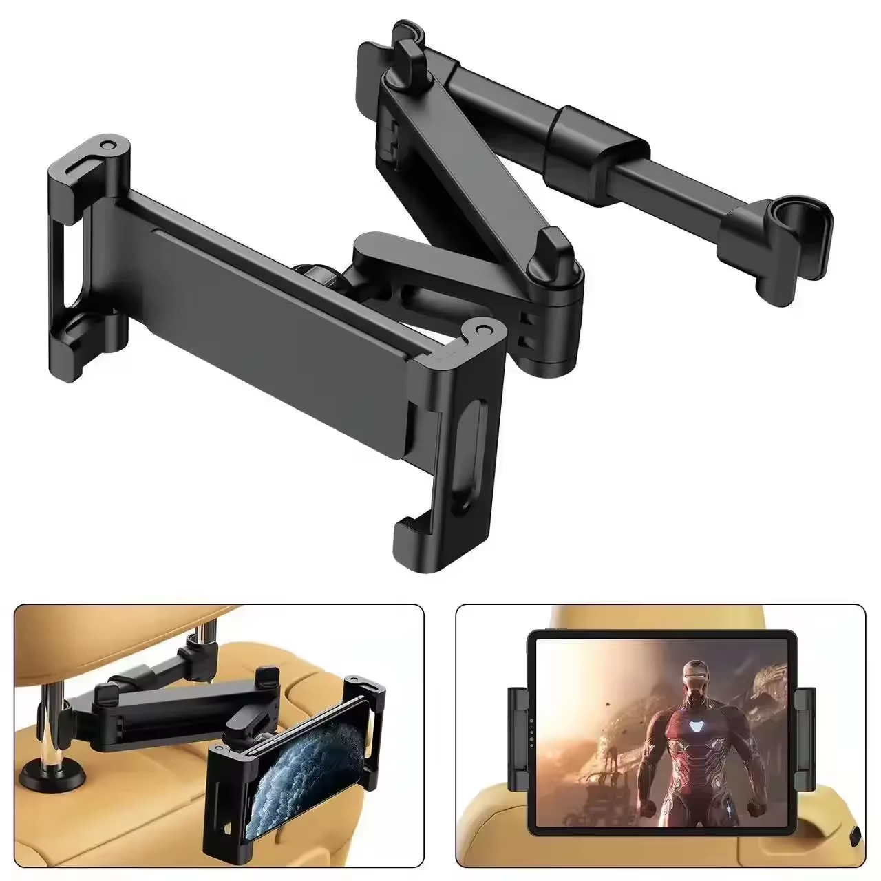 Car Seat Back Tablet Holder Car Tablet Holder Back Seat Headrest Mount For IPad Air Pro 4-13 Inch 360 Rotation Rear Pillow Phone Clamp Stand Universal