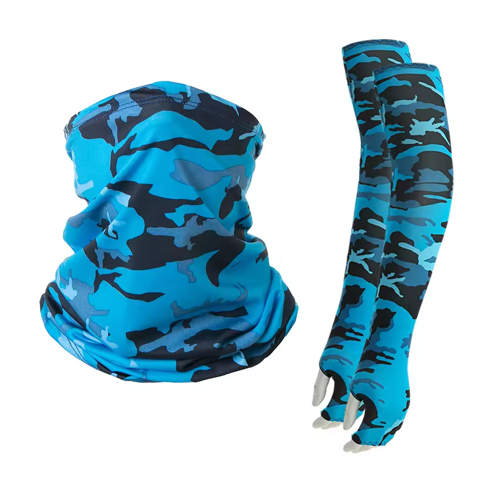 2pcs/Set Ice silk sunscreen Tactical Camouflage Face Bandana Sleeves Cycling Hiking Scarves Camping Head Scarf Arm Sleeve