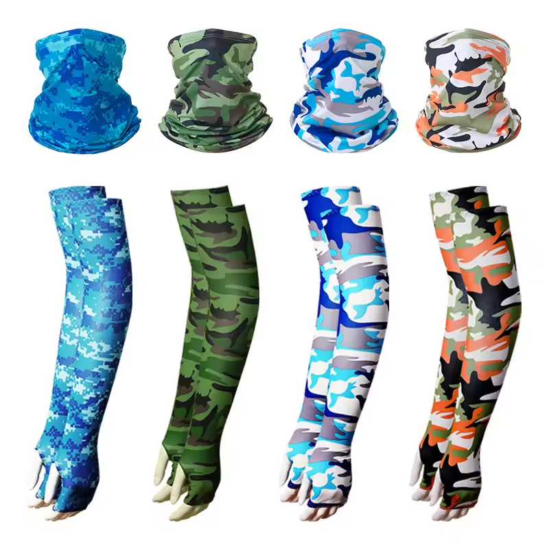 2pcs/Set Ice silk sunscreen Tactical Camouflage Face Bandana Sleeves Cycling Hiking Scarves Camping Head Scarf Arm Sleeve