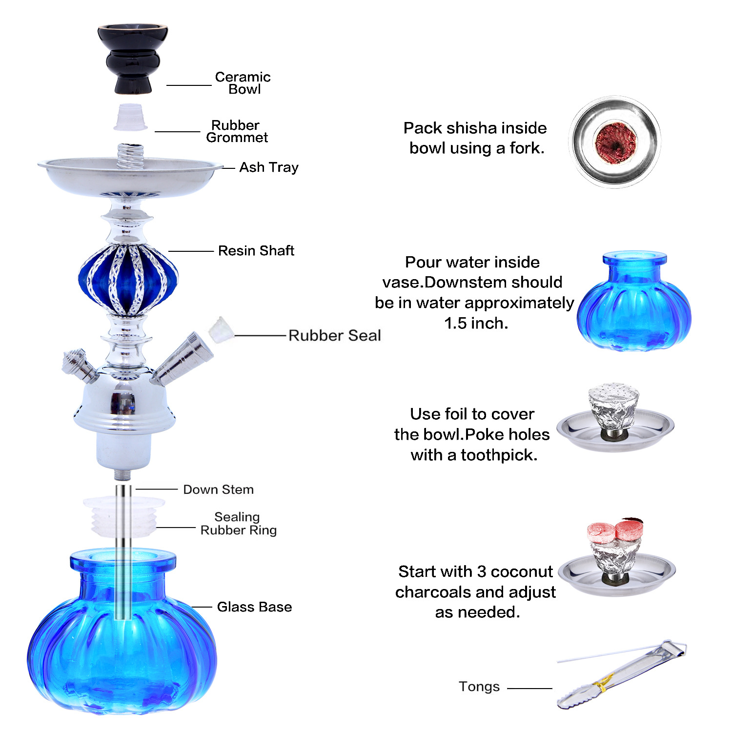 Hookah Finished Hookah 11inch Arabian Hookah Set Glass Base Ceramics Bowl Shisha Single Hose pipe Travel Kit Hookah，Hookah finished hookah hookah shisha small hookah set