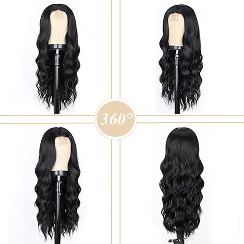 FBK Wigs for Lady Premium Big Wave Curly Long Wigs for Women Fashion Black Synthetic Hair for Ladies Gift
