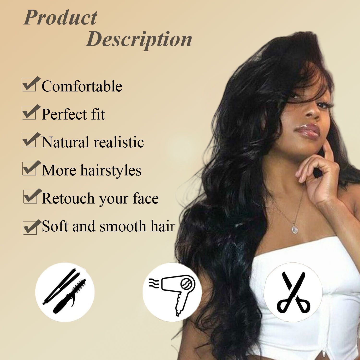FBK Wigs for Lady Premium Big Wave Curly Long Wigs for Women Fashion Black Synthetic Hair for Ladies Gift