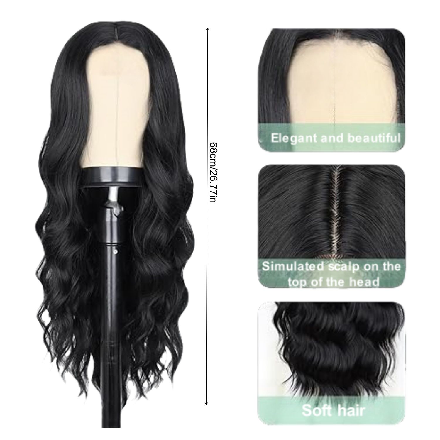 FBK Wigs for Lady Premium Big Wave Curly Long Wigs for Women Fashion Black Synthetic Hair for Ladies Gift