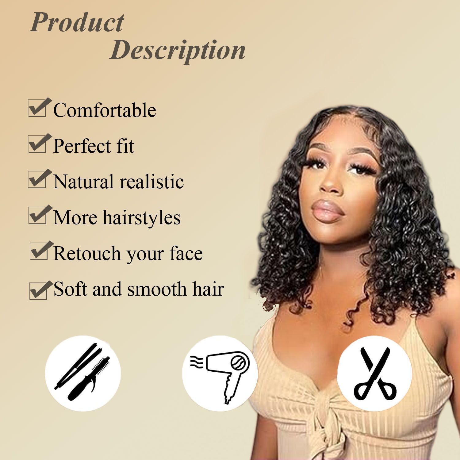 FBK Wigs for Lady Fashion Short Wigs Curly Black Wigs Synthetic Hair for Women Gift