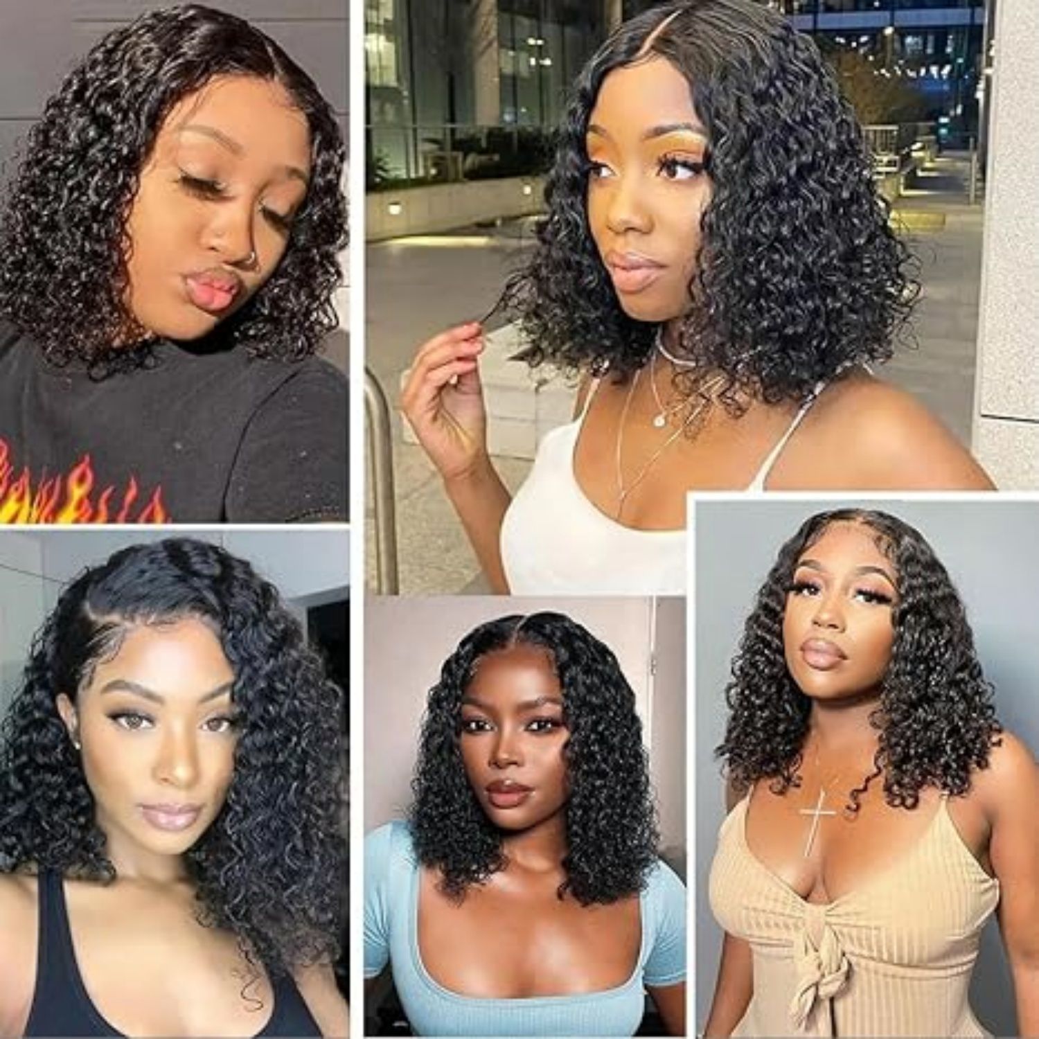 FBK Wigs for Lady Fashion Short Wigs Curly Black Wigs Synthetic Hair for Women Gift