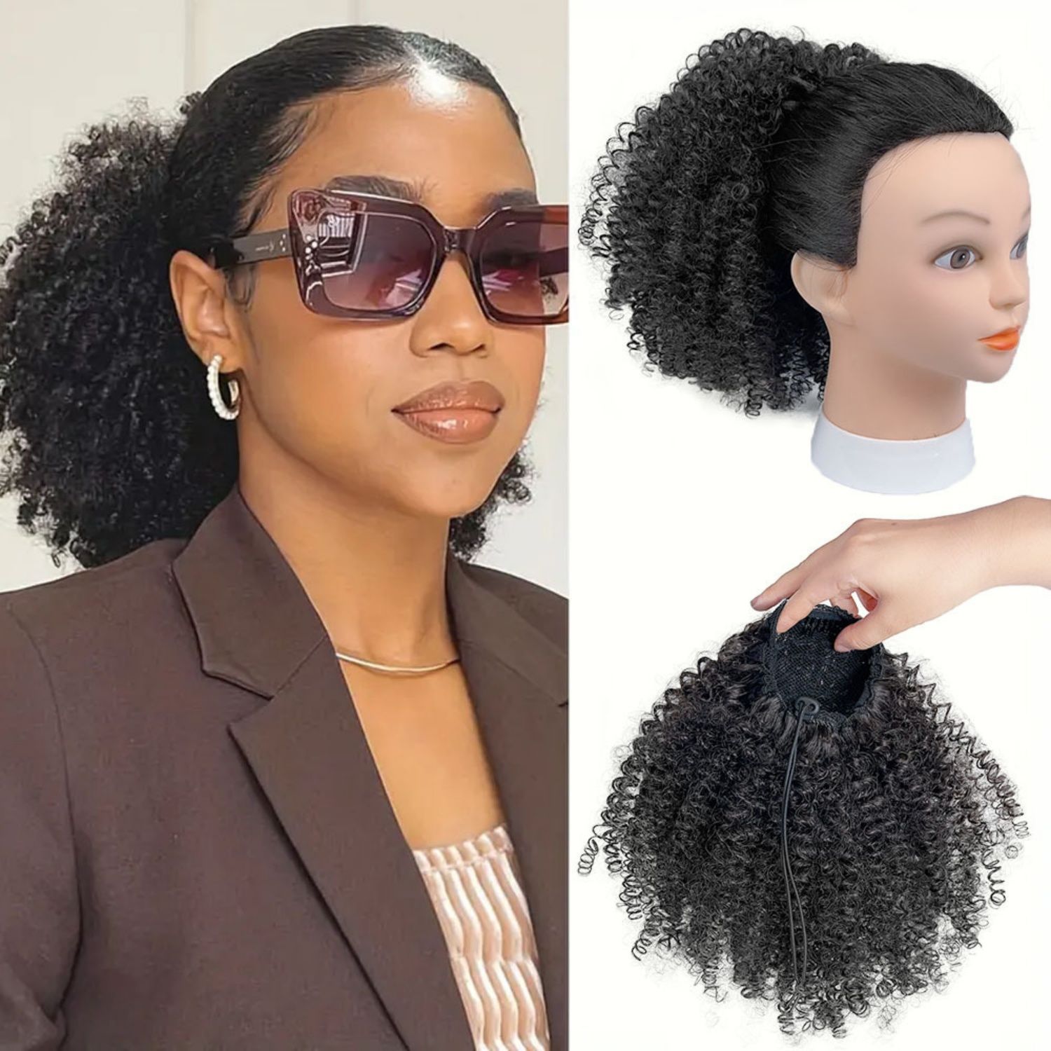 Synthetic Ponytail Extension for Women Easy-to-Attach with Drawstring Water Wave Style High-Temperature Fiber Black Yellow Gradient and Black Colors Ideal for Daily Wear and Work Hairpiece Afro Wigs